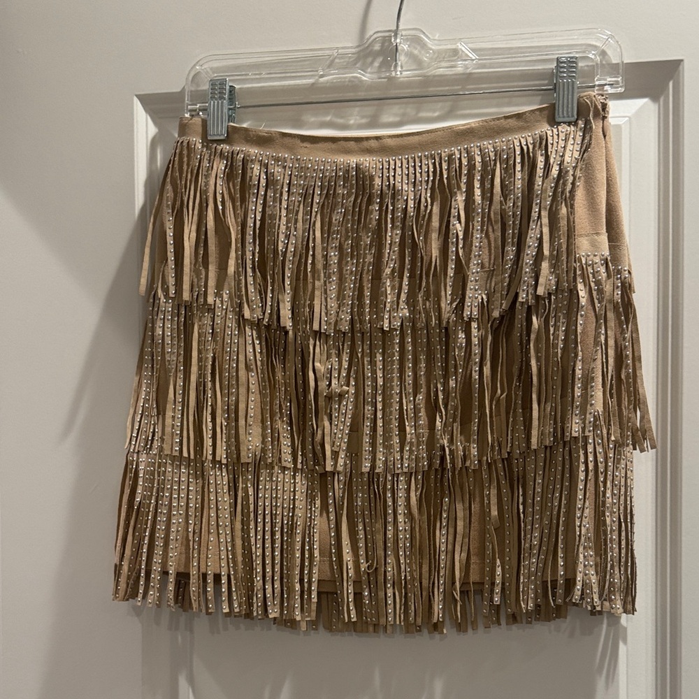 Forever 21 Taupe Fringed Mini Skirt with Stud Trim
